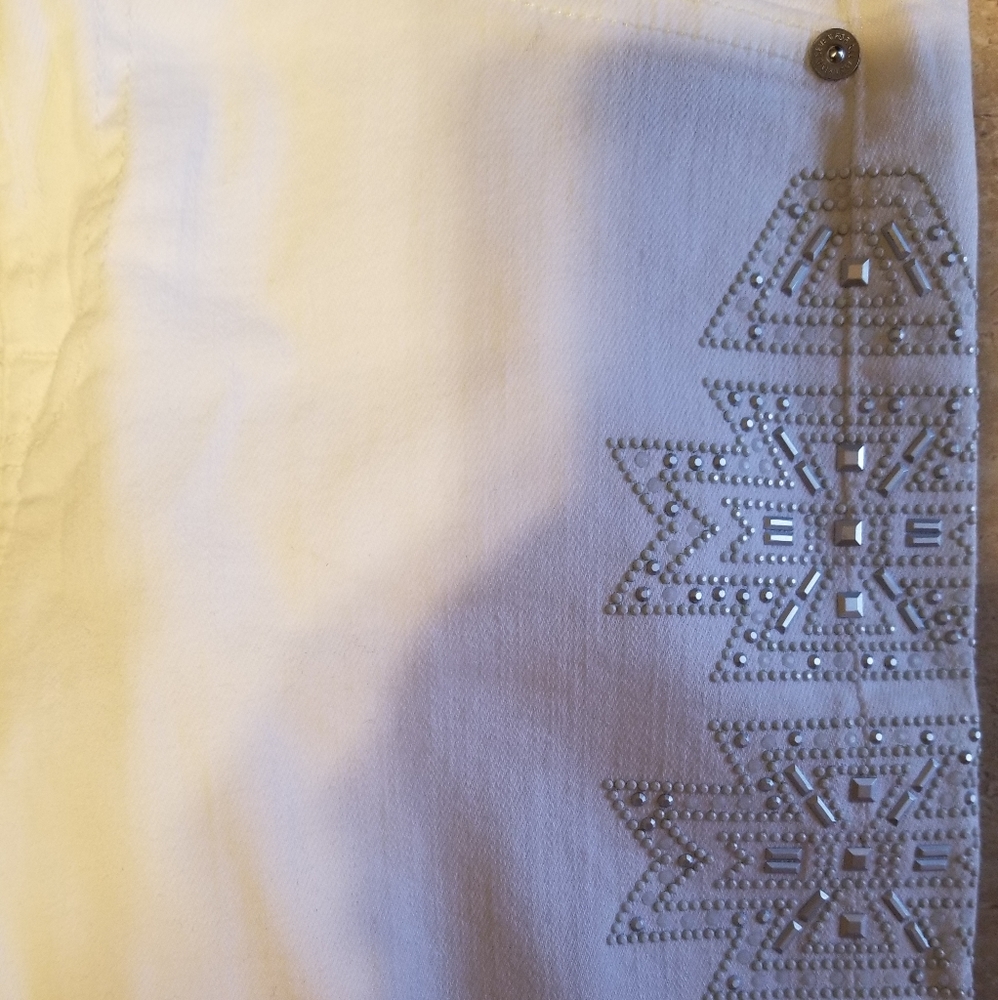 7 For All Man Kind Side Embellished White Skinny Jeans, Sz 25, EUC - Picture 4 of 6